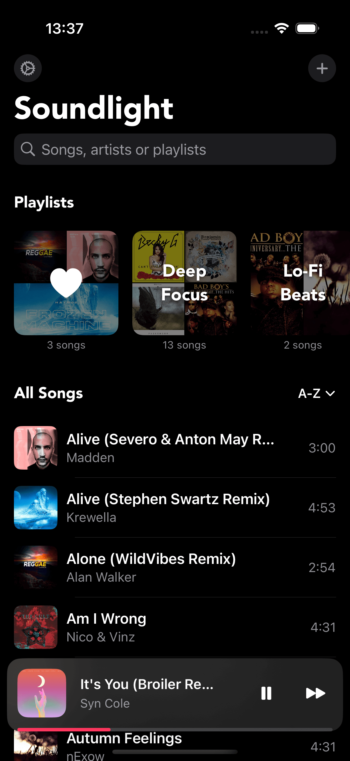 Soundlight song list — screenshot